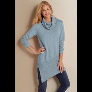 Soft Surroundings | Blue Gray Turtleneck Asymmetric Hem Sweater Size 1X